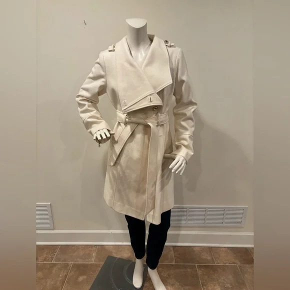 Guess Wool Blend Asymmetrical Cream Colored Wrap Coat, Size XL - Picture 4 of 16
